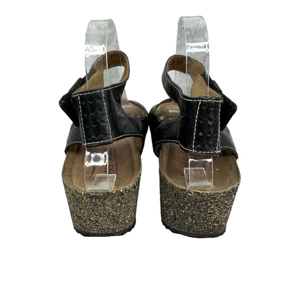 JOSEF SEIBEL Women’s Sz 41 Wedge Velcro Black Leather Sandals - Picture 4 of 13